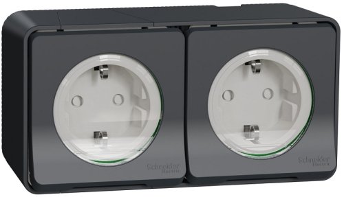 Розетка накладная с заземлением Schneider Electric Mureva Styl 2-м. крышка шторки IP55 антрацит картинка